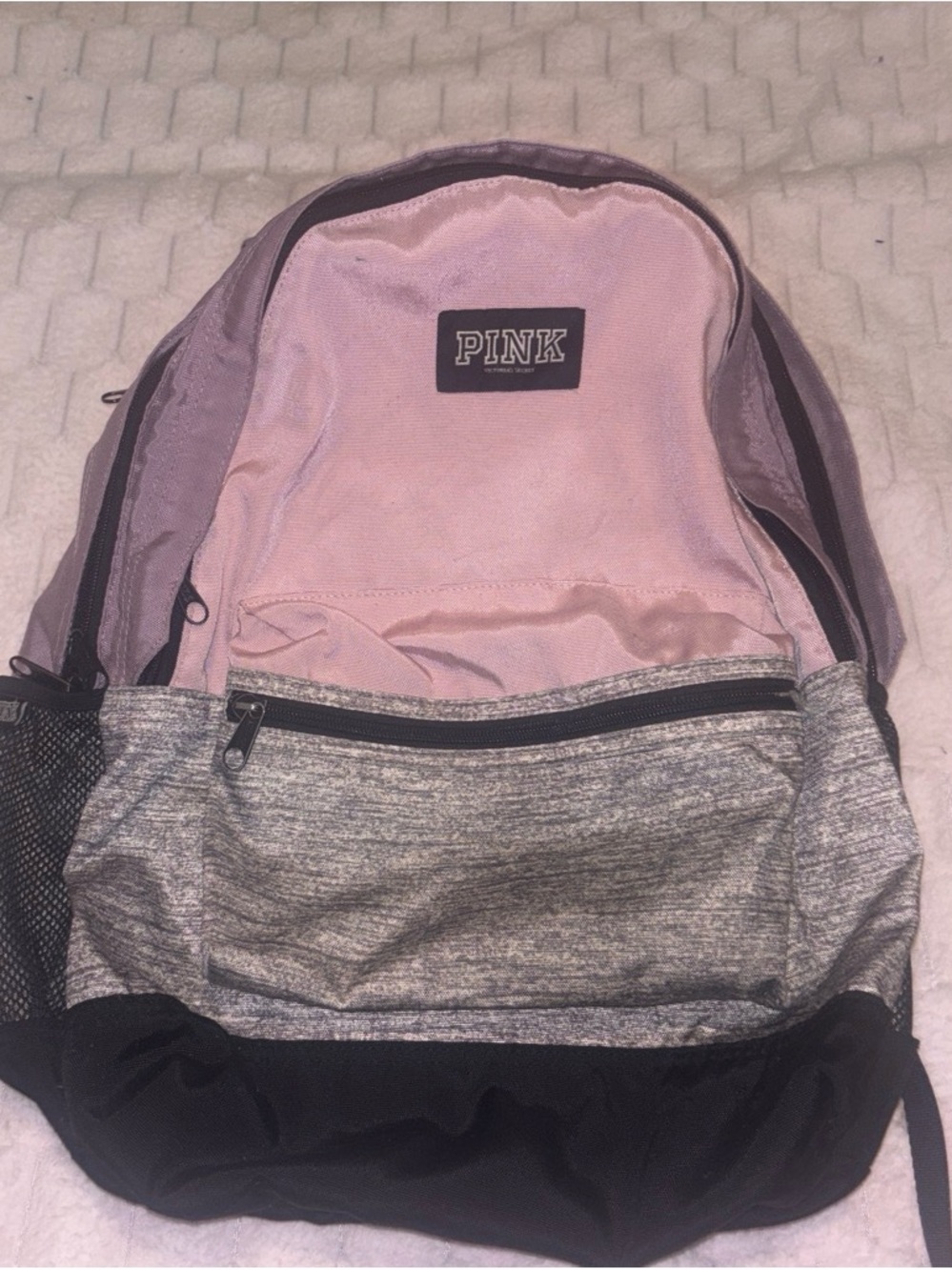 PINK Victoria's Secret Pink and Gray Men's Backpack with Black Base
